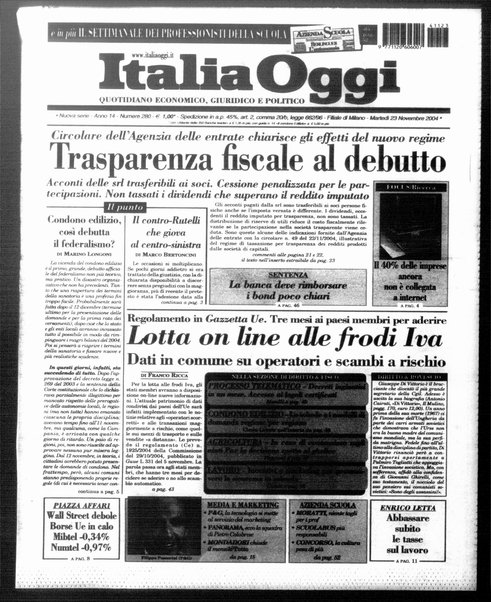 Italia oggi : quotidiano di economia finanza e politica